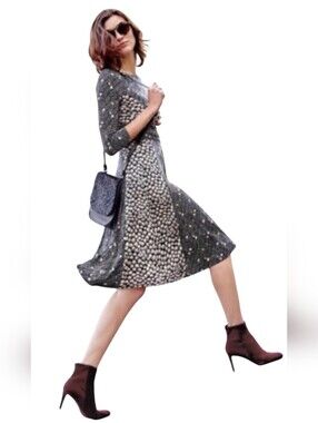 Boden Anna Hotcpotch Printed Jersey Dress Sz 2 Black Monochromatic Minimalist